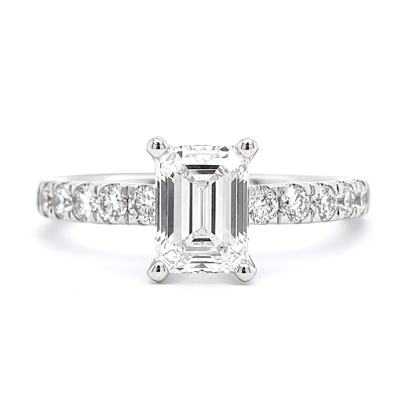 affordable rose gold engagement rings-Art Deco Inspired Lab-Created Emerald Cut Diamond Engagement Ring in White Gold, 1.40 cttw