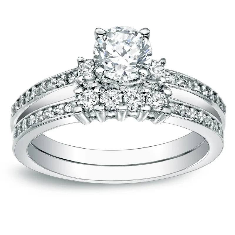 diamond engagement rings with unique designs-Auriya Platinum 1 1/3ctw Round Diamond Engagement Ring Set Certified