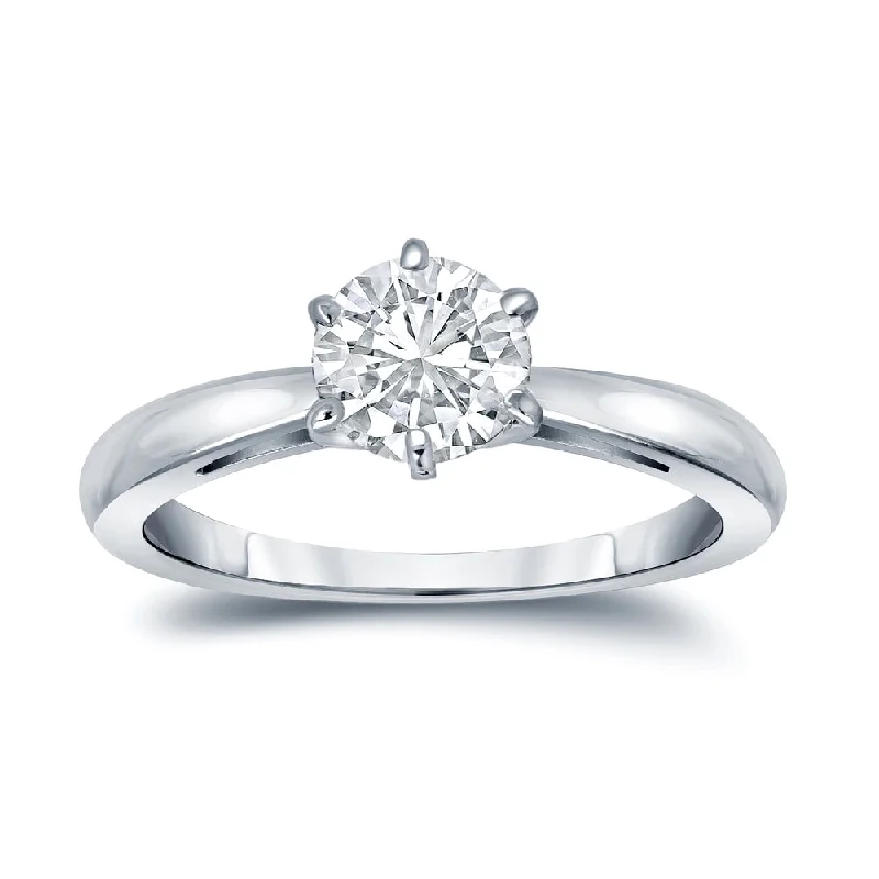 personalized silver engagement rings-Auriya Platinum 3/4ctw Round 6 Prong Solitaire Diamond Engagement Ring Certified