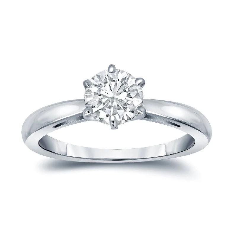 unique promise rings for men-Auriya Platinum GIA Certified 0.75ct TDW Round 6-Prong Solitaire Diamond Engagement Ring