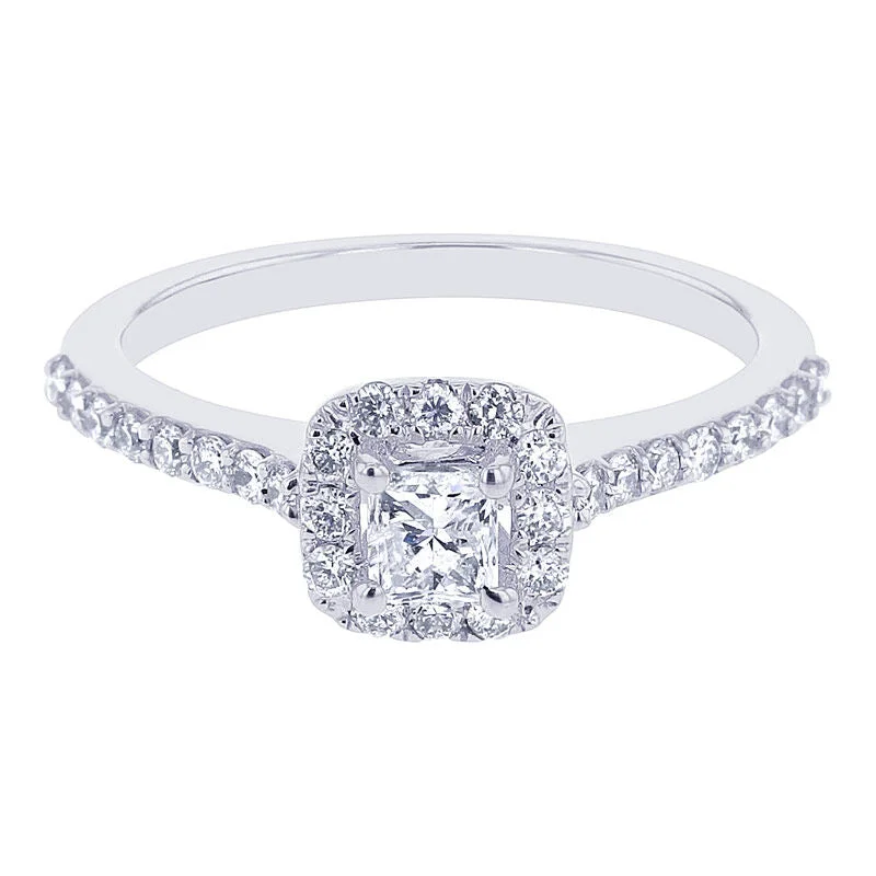 diamond engagement rings with unique designs-Carly Princess Halo 3/4ct Ready for Love Diamond Engagement Ring