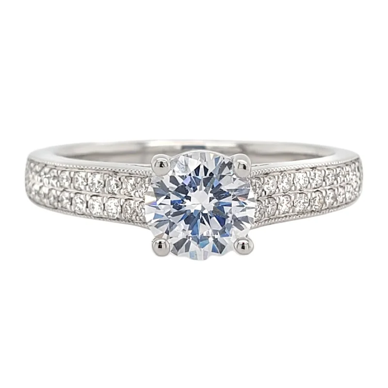 wedding rings with large diamonds-Cathedral Style Diamond Engagement Ring Setting with Double Pave Band, 0.21 cttw