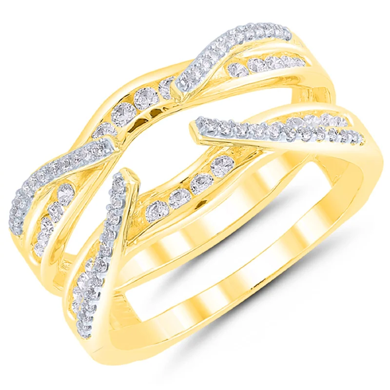 vintage engagement rings with sapphires-Channel Set Diamond Contour Ring Guard in Yellow Gold