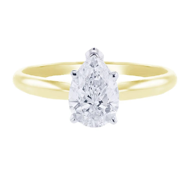 gold engagement rings with gemstones-Christa Pear Solitaire Ready for Love Diamond Engagement Ring 1ct