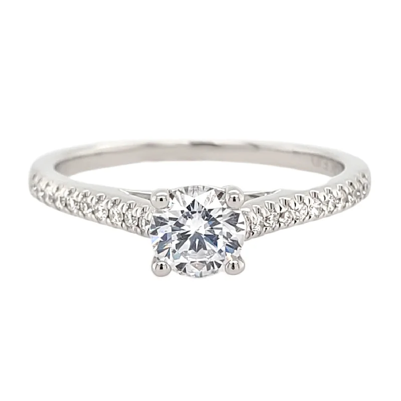 vintage gold rings-Classic Cathedral Style Diamond Engagement Ring Setting with Pave Band in White Gold, 0.14 cttw