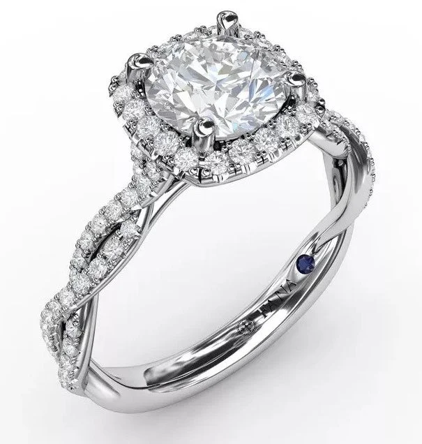 handmade diamond rings-Classic Cushion Diamond Halo with Cathedral Twist Diamond Band