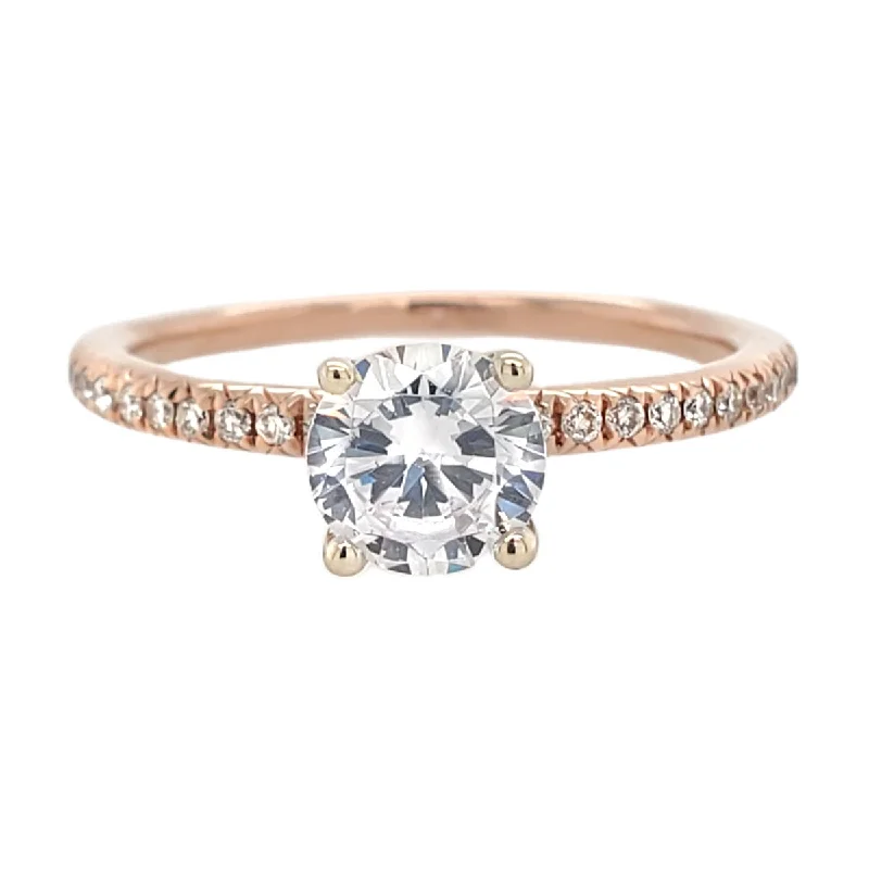 engraved rings for men with diamonds-Classic Rose Gold Diamond Engagement Ring Setting with Diamond Pave Band