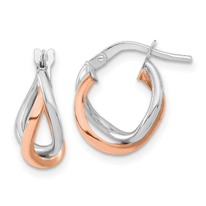 sophisticated drop earrings for weddings -Curata 14k White and Rose Gold Fancy Hoop Earrings (12mm x 15mm)