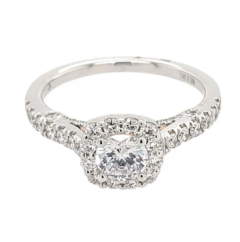 classic silver rings for women-Cushion-Shaped Halo Diamond Engagement Ring Setting, 0.5cttw