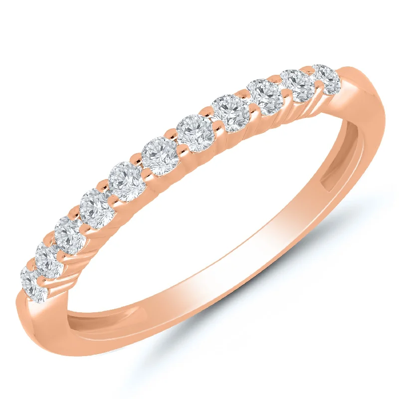 luxury wedding rings with emeralds-Dainty Prong Set Rose Gold Anniversary Band with 11 Diamonds, 0.33 cttw