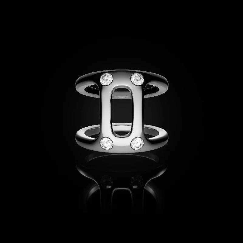 black wedding bands for women-DAME PHANTOM II WITH FOUR DIAMOND HITS