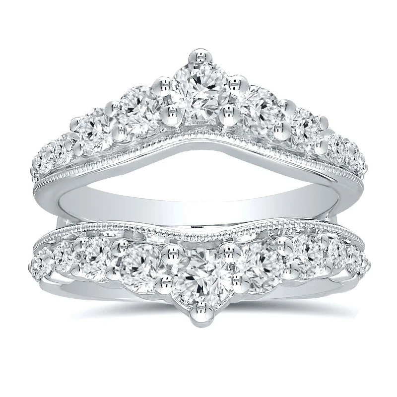 elegant engagement rings for men-Diamond Tiara Engagement Ring Guard in 14k White Gold, 1.50cttw