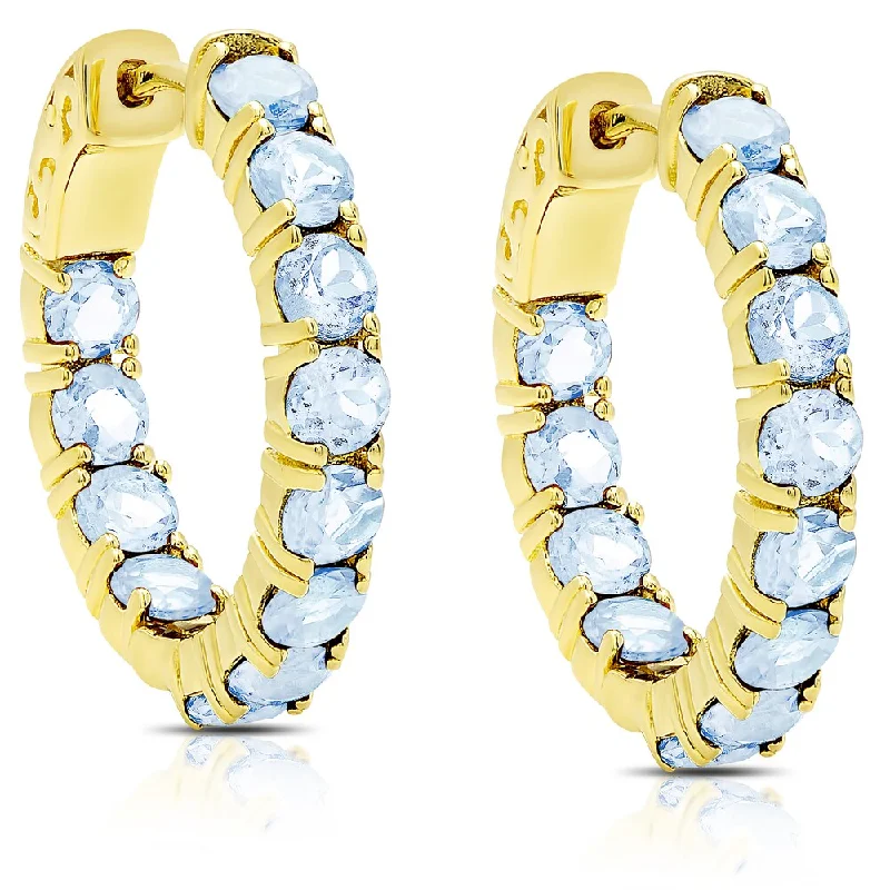 luxurious pearl stud earrings for sophisticated style -Dolce Giavonna Gold Over Sterling Silver Blue Topaz Hoop Earrings