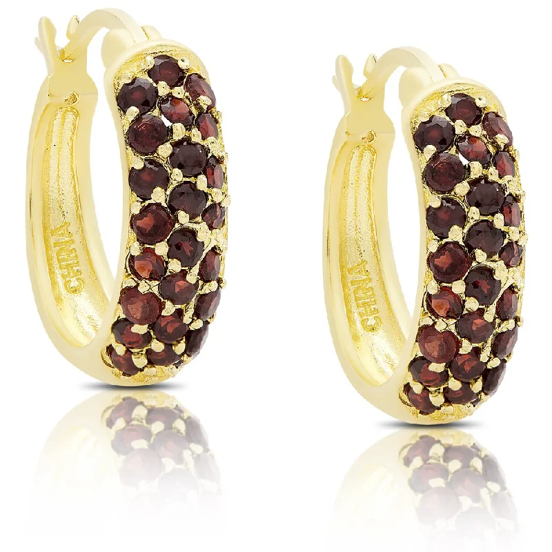 glamorous gold earrings for luxury style -Dolce Giavonna Gold Over Sterling Silver Garnet Hoop Earrings