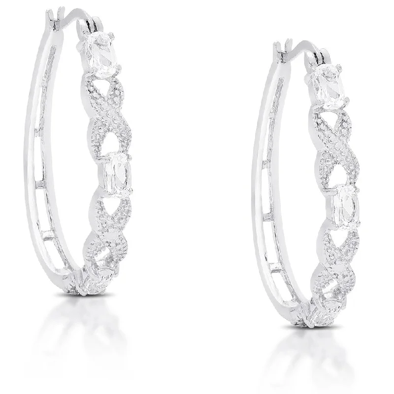 chic statement earrings for evening wear -Dolce Giavonna Sterling Silver White Topaz XO Hoop Earrings