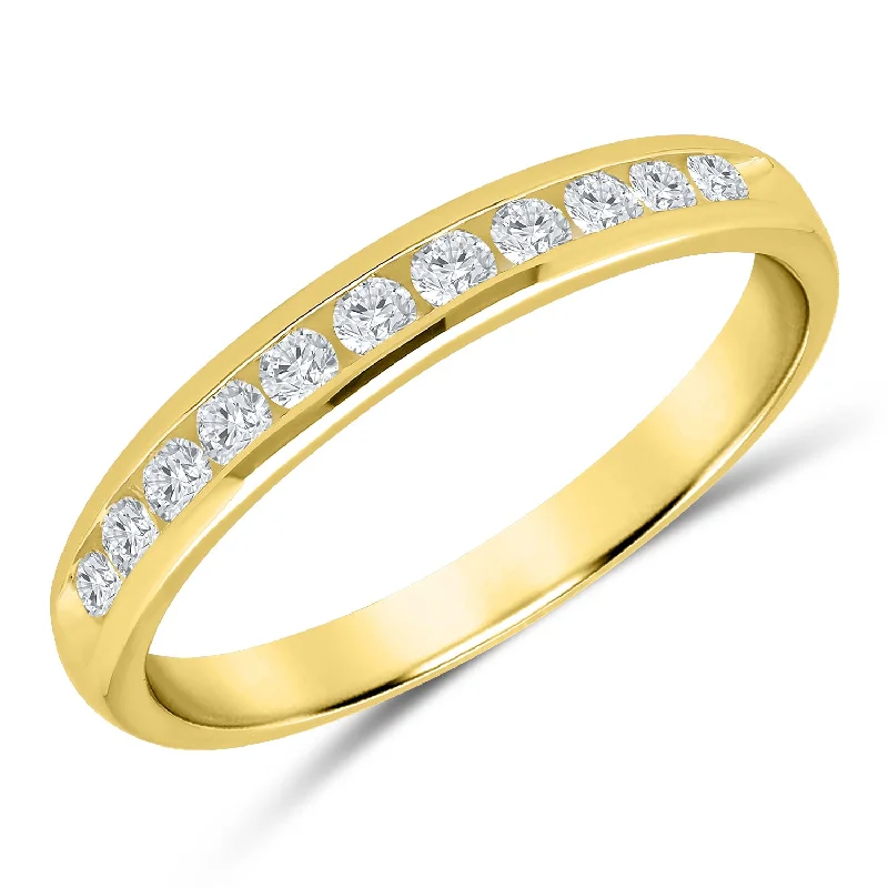 vintage wedding rings for men-Elegant Yellow Gold Channel Set Anniversary Band with 11 Diamonds, 0.33 cttw