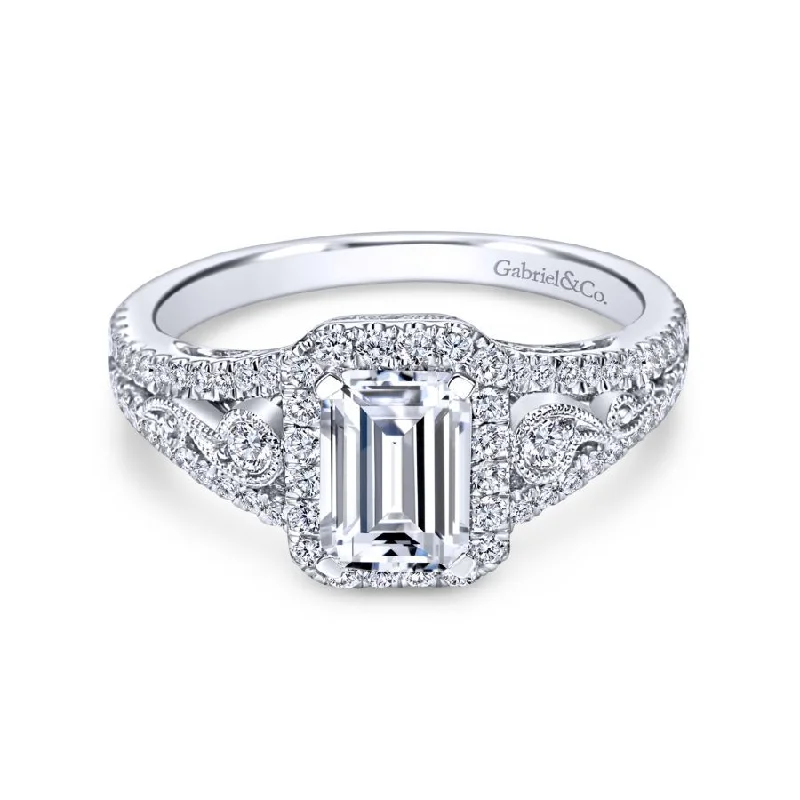 yellow gold rings with diamonds-Marlena Emerald Cut Engagement Ring Setting