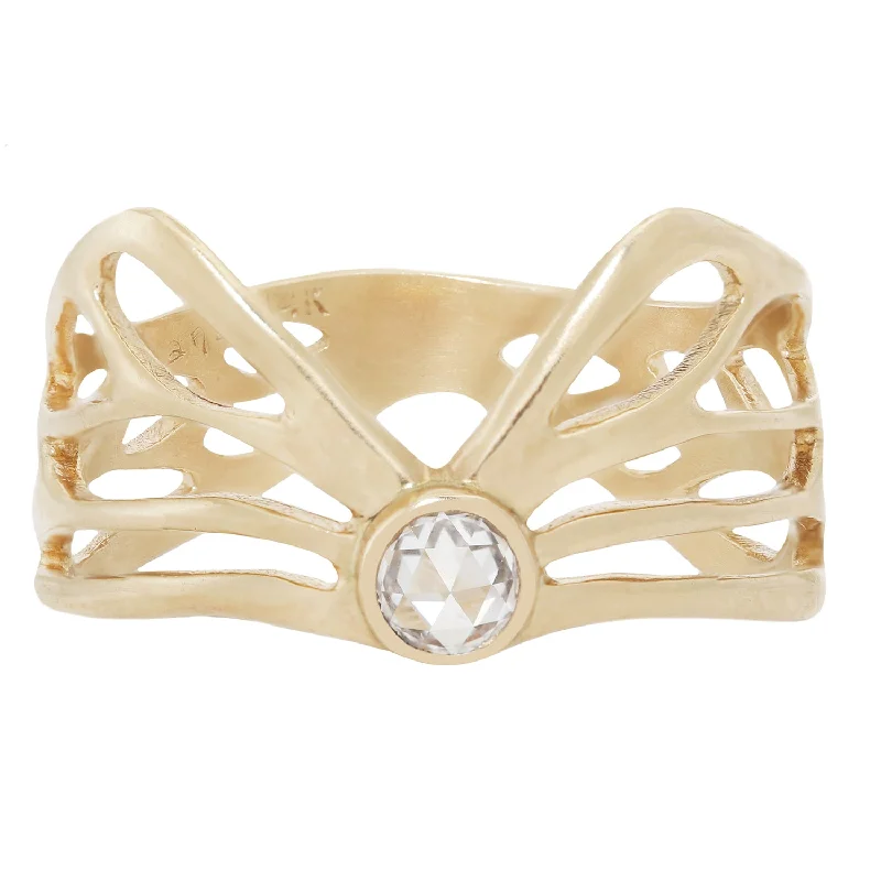 simple rings with diamonds-Gold Diamond Winged Ring