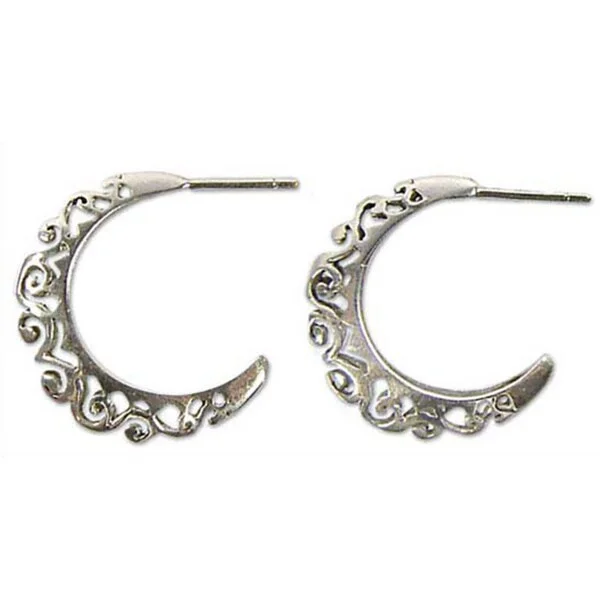 luxury earrings for high-end fashion -Handmade Sterling Silver Silver Lace Half Hoop Earrings (Thailand)