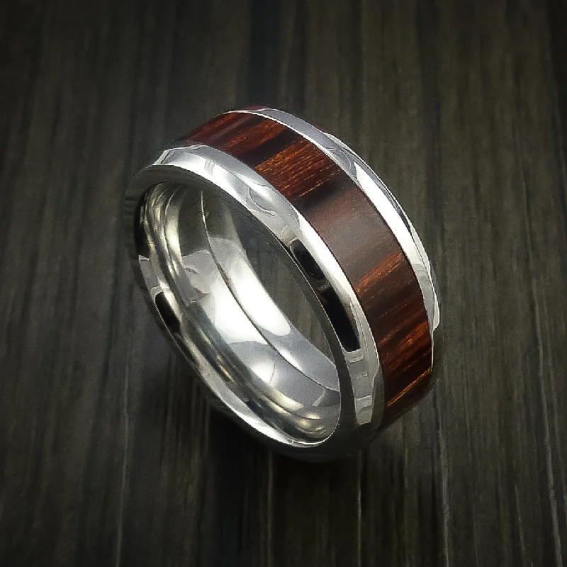 men’s custom promise rings-Inconel Men's Ring with Wood Inlay Custom Made Wedding Band