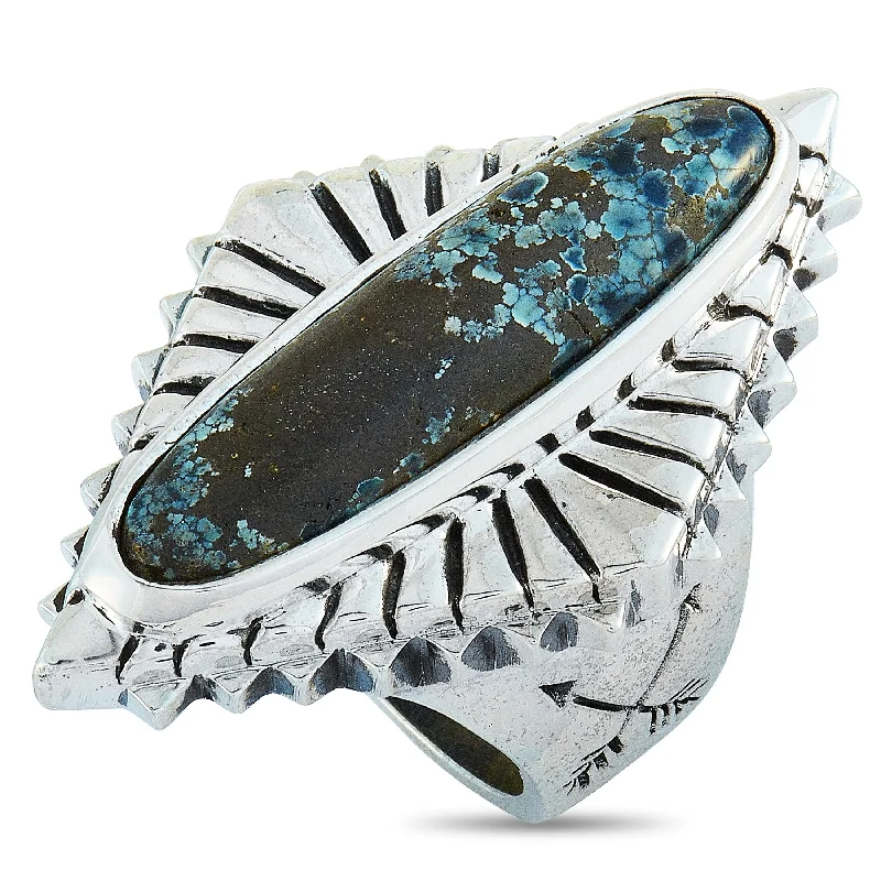 affordable designer engagement rings-King Baby Concho Silver and Spotted Turquoise Ring