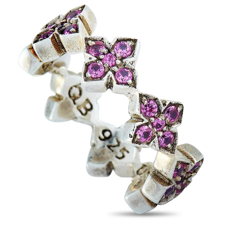 wedding rings with sapphire stones-King Baby Silver and Pink Cubic Zirconia MB Cross Ring