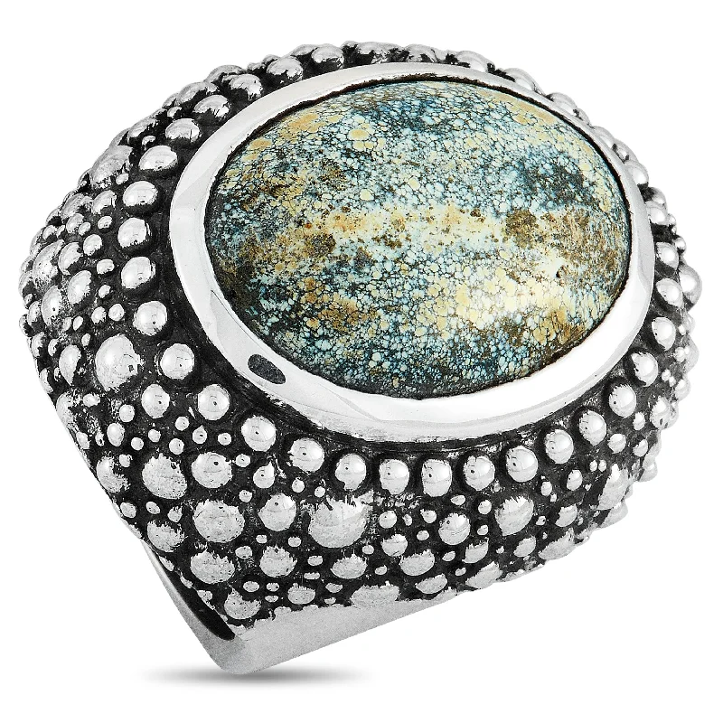 gemstone promise rings for women-King Baby Silver and Spotted Turquoise Beaded Texture Ring