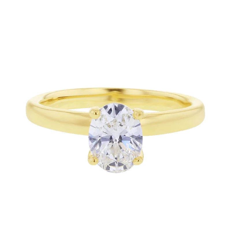 yellow gold rings with diamonds-Kissing Swan Oval Ready for Love Certified Diamond Engagement Ring 1ct