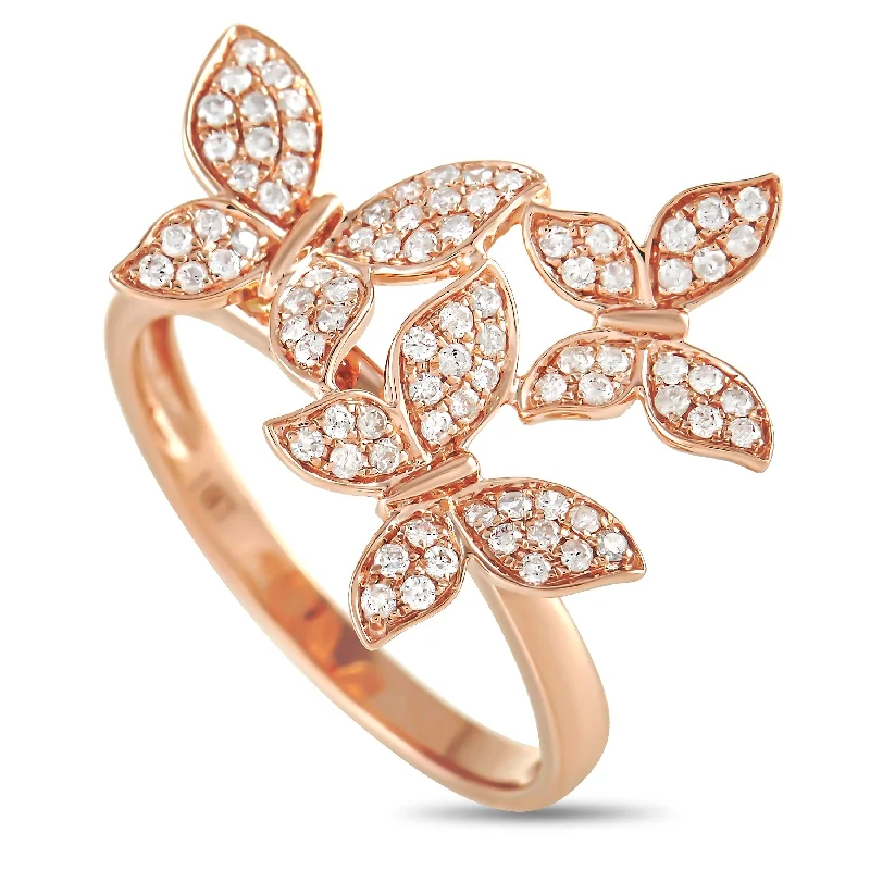 men’s diamond rings with unique designs-LB Exclusive 14K Rose Gold 0.30 ct Diamond Butterfly Ring