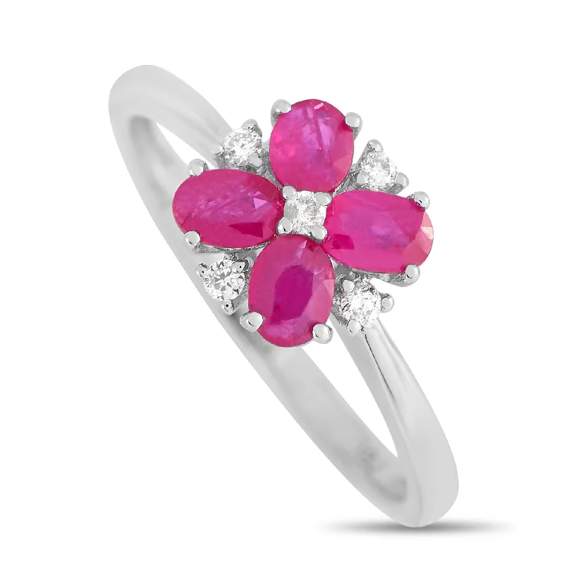 sapphire diamond engagement rings-LB Exclusive 14K White Gold 0.08 ct Diamond and Ruby Ring