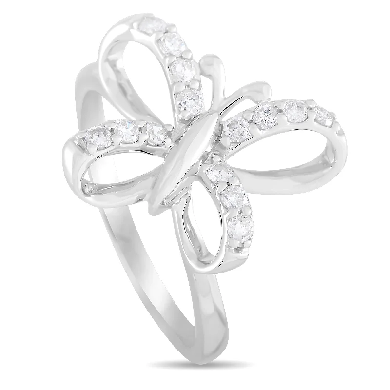 wedding rings with diamond clusters-LB Exclusive 14K White Gold 0.30 ct Diamond Butterfly Ring