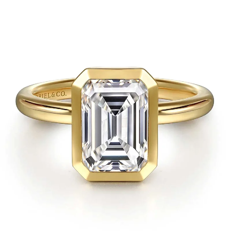 designer wedding bands for women-Linny Bezel-Set Emerald Cut Diamond Engagement Ring Setting