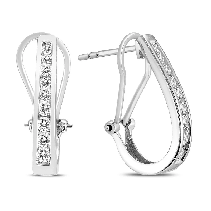 geometric earrings for modern flair -Marquee 1/2 Carat TW Channel-Set Diamond Omega Back Hoop Earrings in White Gold (H-I Color, SI1-SI2 Clarity)