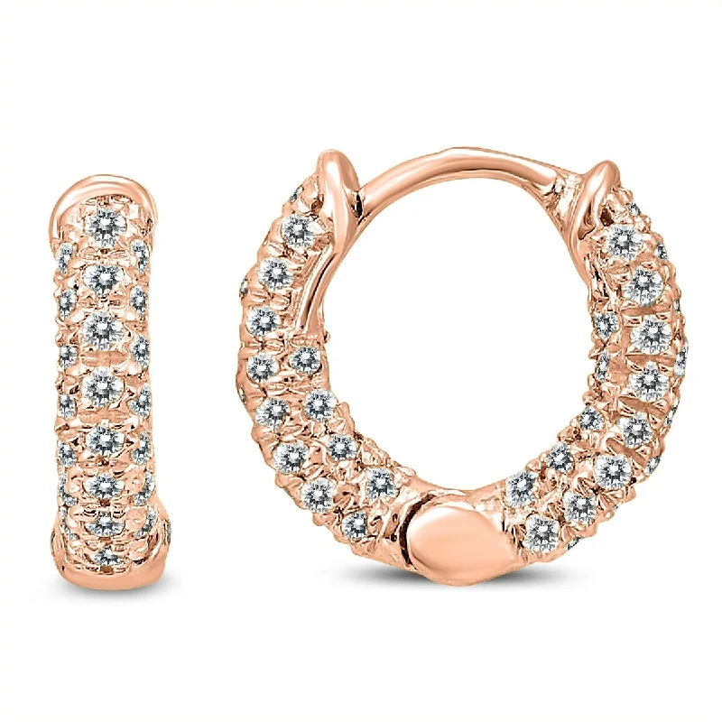 pearl and gemstone earrings for elegant combinations -Marquee 1/3 Carat TW Small Diamond Huggie Hoop Earrings in 10K Rose Gold