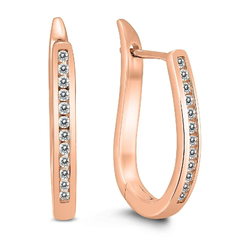 unique gemstone earrings for one-of-a-kind style -Marquee 1/4 Carat TW Channel Set Diamond Hoop Earrings in 10K Rose Gold