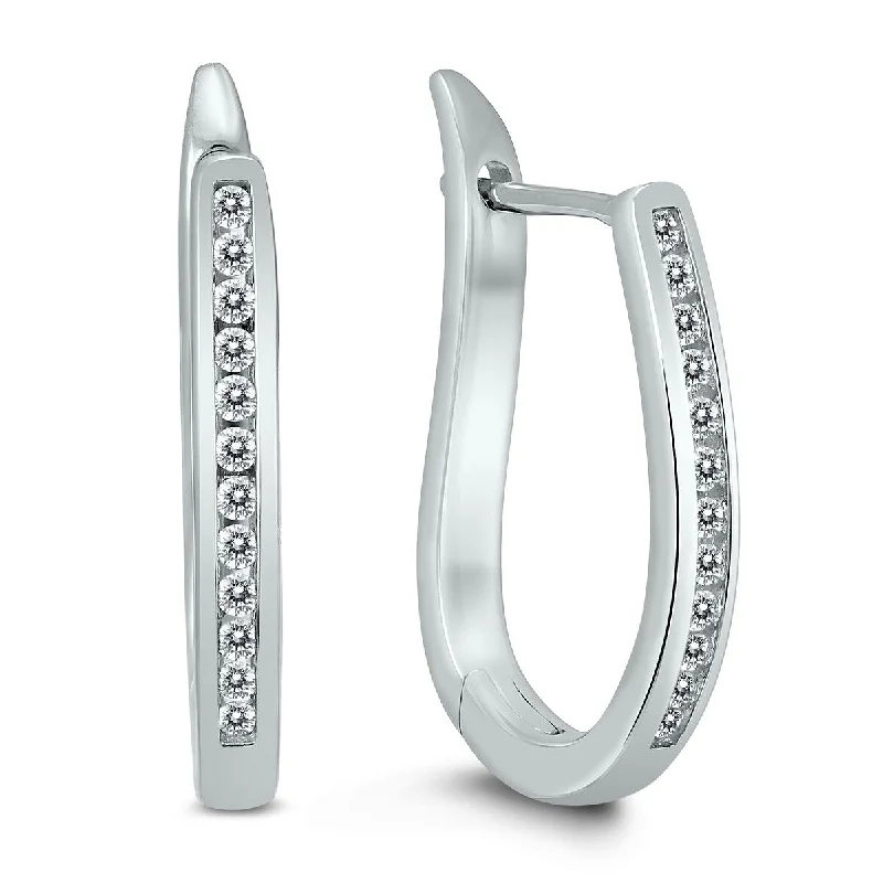 modern ear cuffs for contemporary fashion -Marquee 1/4 Carat TW Channel Set Diamond Hoop Earrings in 10K White Gold