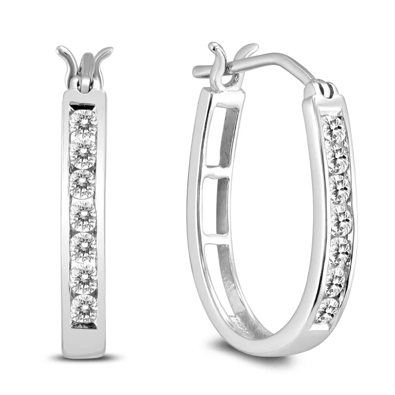 retro-inspired earrings for vintage charm -Marquee 10k White Gold 1/2ct TDW Round Diamond Hoop Earrings