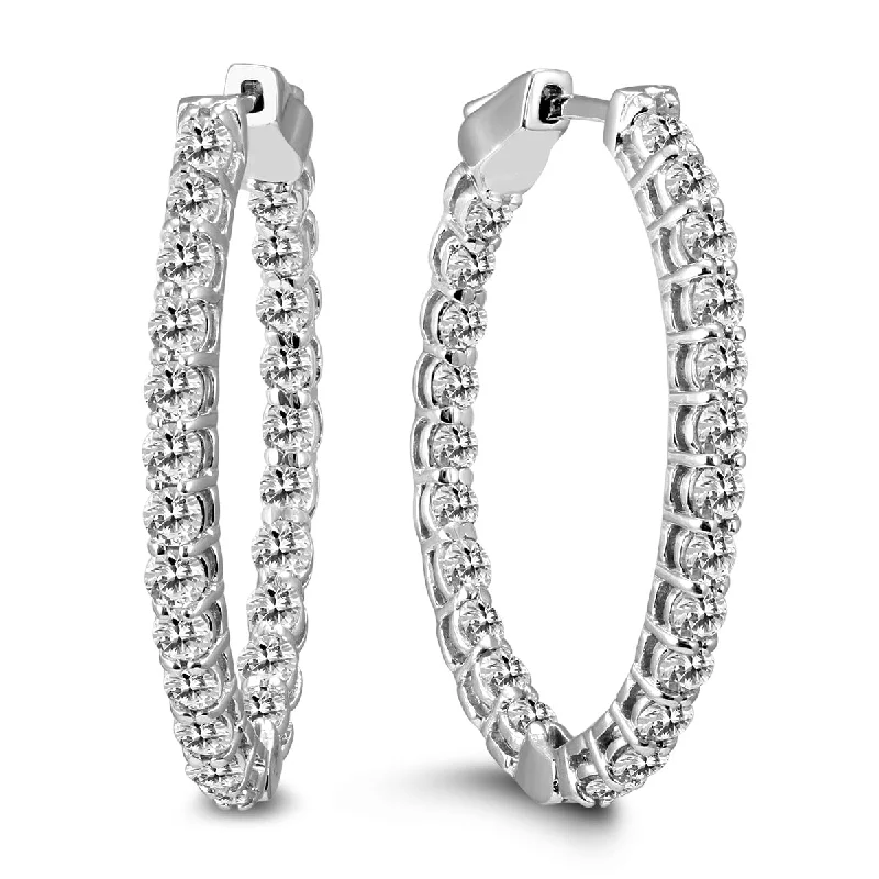 elegant sapphire drop earrings for luxurious beauty -Marquee 2 Carat TW Oval Diamond Hoop Earrings with Push Button Locks in 14K White Gold