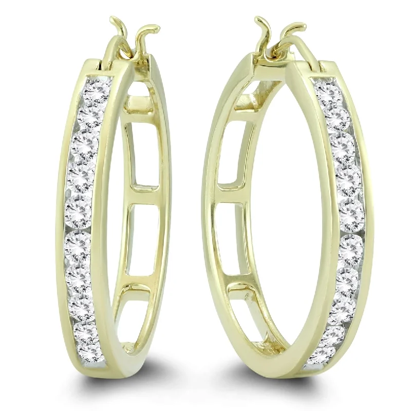 bold statement earrings for unforgettable style -Marquee Certified 1 Carat TW Diamond Hoop Earrings in 10k Yellow Gold (K-L Color, I2-I3 Clarity)