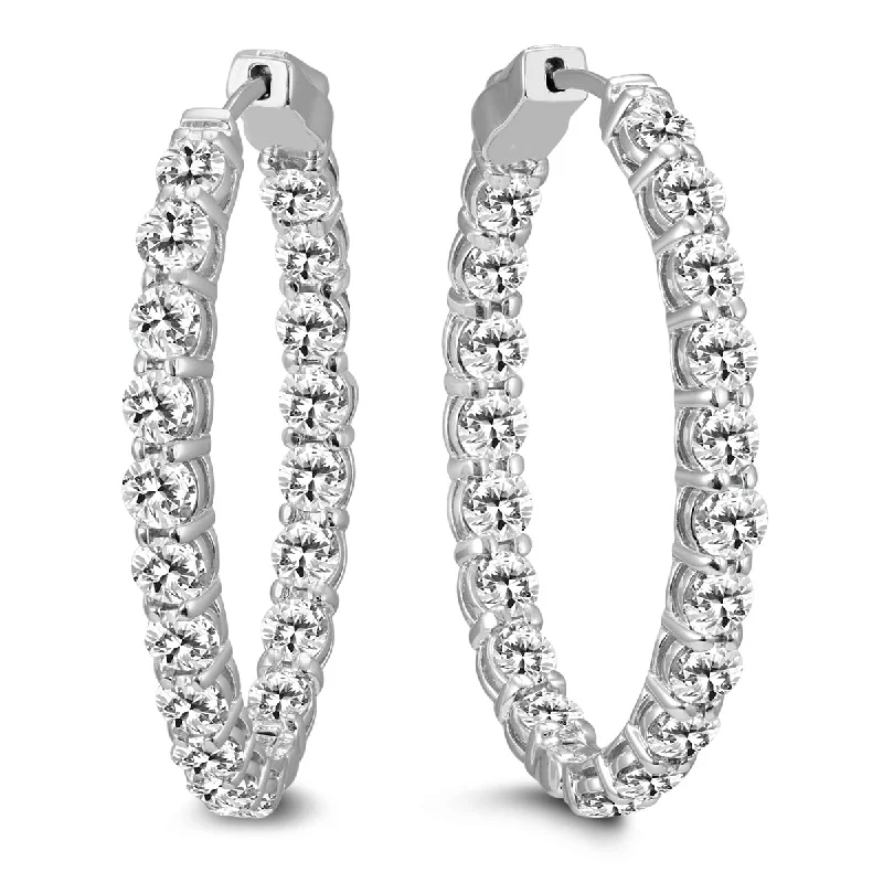 chic wire earrings for sleek fashion -Marquee Certified 7 Carat TW Oval Diamond Hoop Earrings with Push Button Locks in 14K White Gold