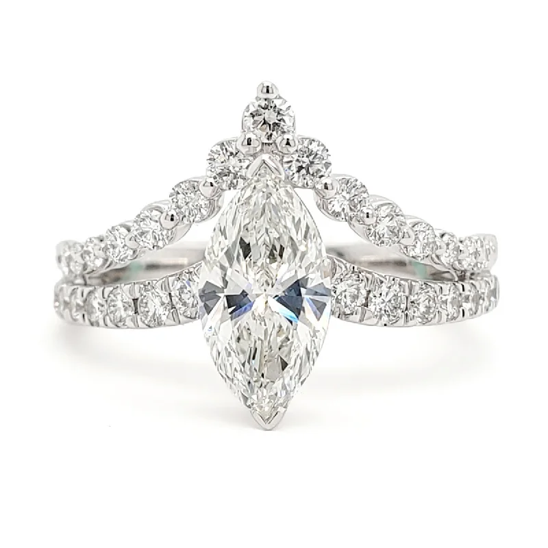 modern rings with sapphires-Marquise Cut Lab-Created Diamond Tiara Pave Engagement Ring in White Gold, 1.63 cttw