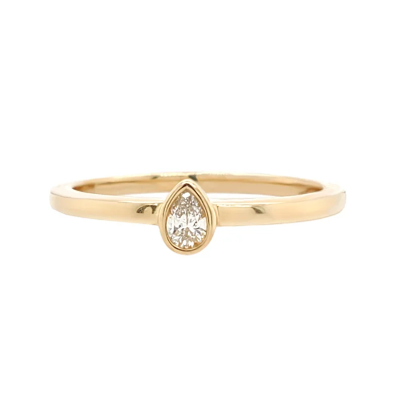 vintage engagement rings with diamonds-Pear Shaped, Bezel Set Diamond Solitaire Ring, 0.10cttw