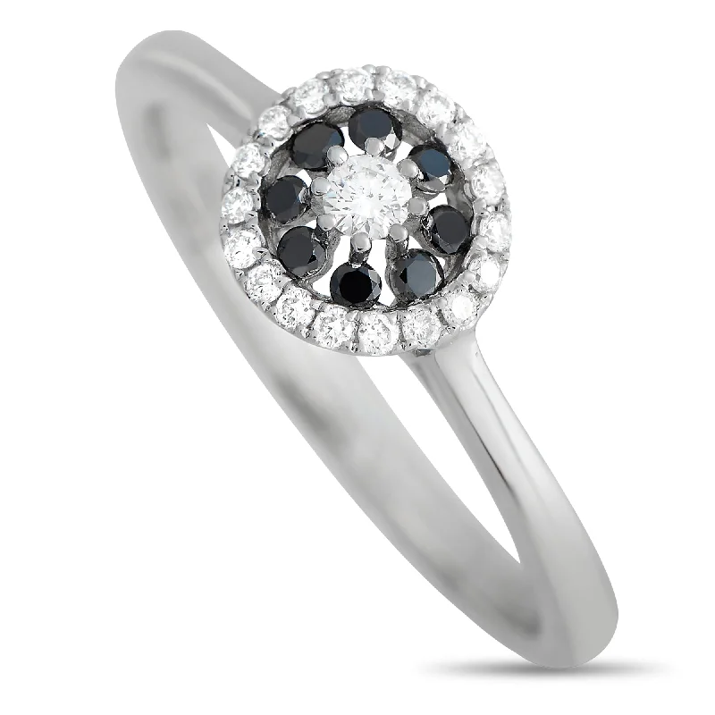 gold rings for women with diamonds-Piero Milano 18K White Gold 0.23ct White and Black Diamond Ring