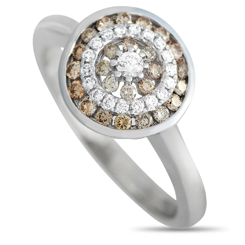 modern rings for men with gemstones-Piero Milano 18K White Gold 0.39ct Brown and White Diamond Ring