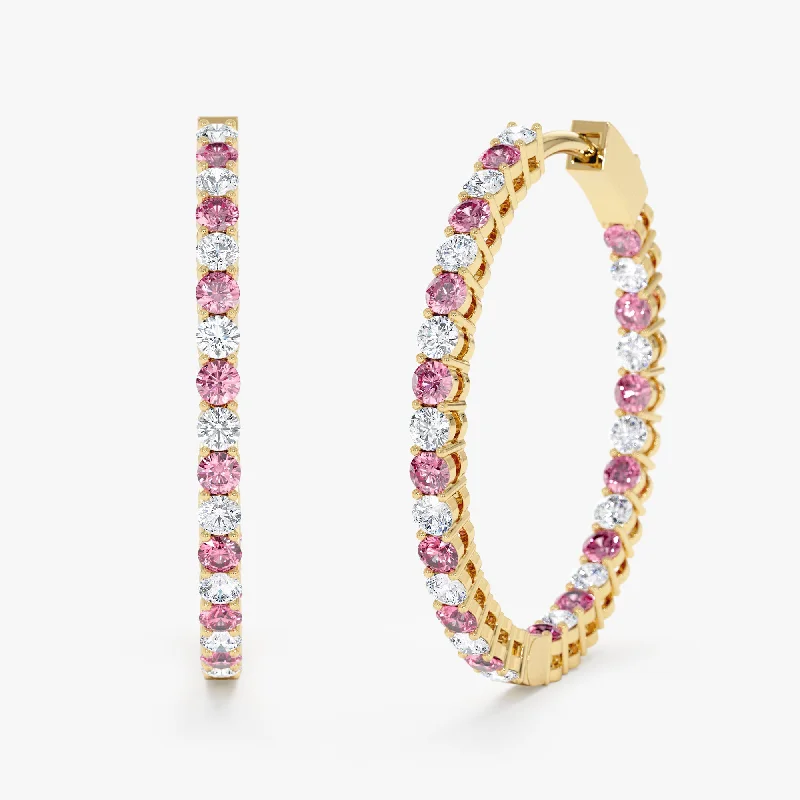 chic huggie earrings for everyday wear -Pink and White Sapphire Hoop Earrings, Blossom