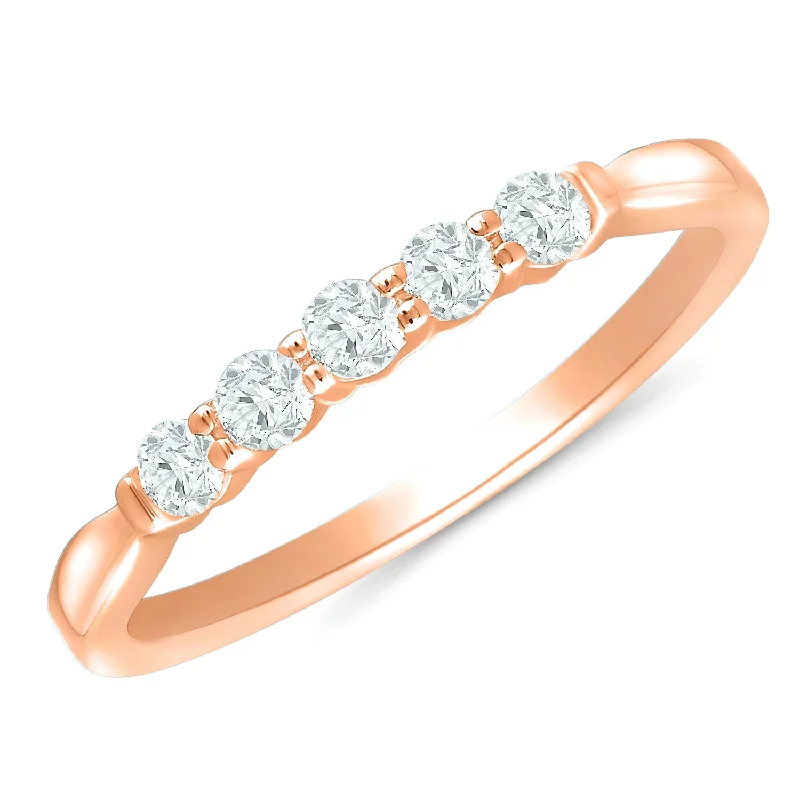 custom engraved rings for women-Rose Gold Diamond Anniversary Band with 5 Prong Set Diamonds, 0.25 cttw