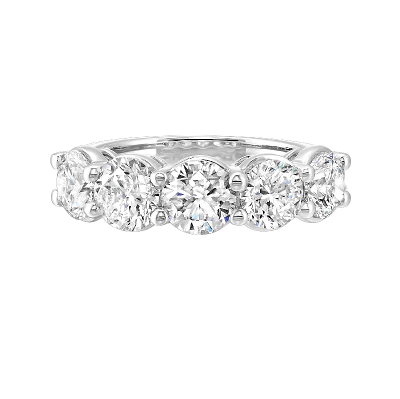 vintage wedding rings with gemstones-Round Lab-Created Diamond Five Stone Engagement Ring Band in White Gold, 2.0 cttw