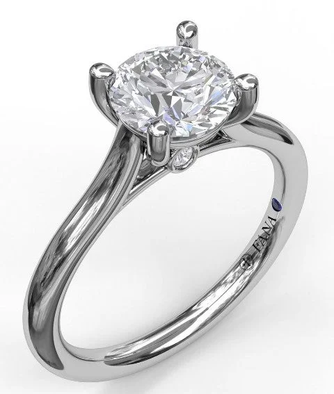 couple rings with diamonds-Round Solitaire with Cathedral Band