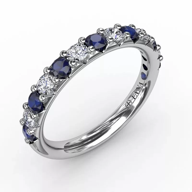 unique wedding bands for men-Sapphire and Diamond Shared Prong Anniversary Band