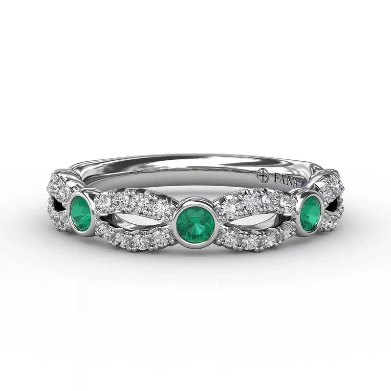 contemporary wedding rings-Scalloped Ring with Diamonds and Emeralds